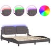 Cama Matrimonial | Cama Para Adultos | Estructura De Cama Con Luz Led Cuero Sintético Gris 180x200 Cm Cfw53716