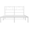 Cama Matrimonial | Cama Para Adultos | Estructura De Cama De Metal Con Cabecero Blanca 150x200 Cm Cfw158166