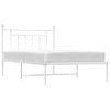 Cama Individual | Cama Para Adultos | Estructura De Cama De Metal Con Cabecero Blanco 100x200 Cm Cfw803038