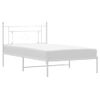 Cama Individual | Cama Para Adultos | Estructura De Cama De Metal Con Cabecero Blanco 107x203 Cm Cfw867512