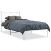 Cama Individual | Cama Para Adultos | Estructura De Cama De Metal Con Cabecero Blanco 90x200 Cm Cfw36486