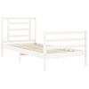 Cama Individual | Cama Para Adultos | Estructura De Cama Individual Con Cabecero Madera Maciza Blanco Cfw580849