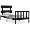 Cama Individual | Cama Para Adultos | Estructura De Cama Individual Con Cabecero Madera Maciza Negro Cfw510811