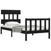 Cama Individual | Cama Para Adultos | Estructura De Cama Individual Con Cabecero Madera Maciza Negro Cfw726109