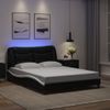 Cama Matrimonial | Cama Para Adultos | Estructura De Cama Luces Led Cuero Pe Negro Y Blanco 140x190 Cm Cfw726129