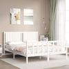 Cama Matrimonial | Cama Para Adultos | Estructura De Cama Matrimonio Con Cabecero Madera Maciza Blanco Cfw110910