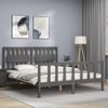 Cama Matrimonial | Cama Para Adultos | Estructura De Cama Matrimonio Con Cabecero Madera Maciza Gris Cfw238130