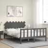 Cama Matrimonial | Cama Para Adultos | Estructura De Cama Matrimonio Con Cabecero Madera Maciza Gris Cfw799023