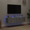 2 Uds Muebles Tv De Pared | Mueble De Salón | Armario Tv Con Luces Led Gris Sonoma 60x35x31 Cm Cfw780949