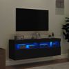 2 Uds Muebles Tv De Pared | Mueble De Salón | Armario Tv Con Luces Led Negro 60x30x40 Cm Cfw780577