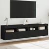 2 Uds Muebles Tv De Pared | Mueble De Salón | Armario Tv Con Luces Led Negro 80x30x40 Cm Cfw780580