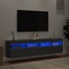 2 Uds Muebles Tv De Pared | Mueble De Salón | Armario Tv Con Luces Led Negro 80x30x40 Cm Cfw780580