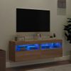 2 Uds Muebles Tv De Pared | Mueble De Salón | Armario Tv Luces Led Roble Sonoma 60x30x40 Cm Cfw780644