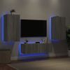 3 Uds Muebles Tv De Pared | Mueble De Salón | Armario Tv Con Luces Led Gris Sonoma Cfw780586