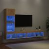 4 Uds Muebles Tv Pared | Mueble De Salón | Armario Tv Con Led Madera Ingeniería Roble Sonoma Cfw781017