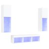 5 Uds Muebles Tv De Pared | Mueble De Salón | Armario Tv Con Led Madera Ingeniería Blanco Cfw780532