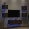 5 Uds Muebles Tv De Pared | Mueble De Salón | Armario Tv Con Luces Led Roble Ahumado Cfw780613