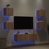 5 Uds Muebles Tv De Pared | Mueble De Salón | Armario Tv Con Luces Led Roble Sonoma Cfw780614