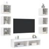 8 Uds Muebles Tv De Pared | Mueble De Salón | Armario Tv Con Led Madera Ingeniería Blanco Cfw780557