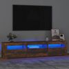 Mueble Tv | Mueble De Salón | Armario Tv Con Luces Led Color Roble Ahumado 180x35x40 Cm Cfw776941