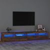 Mueble Tv | Mueble De Salón | Armario Tv Con Luces Led Color Roble Ahumado 240x35x40 Cm Cfw776946