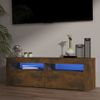 Mueble Tv | Mueble De Salón | Armario Tv Con Luces Led Roble Ahumado 120x35x40 Cm Cfw777052