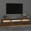 Mueble Tv | Mueble De Salón | Armario Tv Con Luces Led Roble Ahumado 195x35x40 Cm Cfw777056