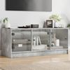 Mueble Tv | Mueble De Salón | Armario Tv Con Puertas De Vidrio Gris Hormigón 102x37x42 Cm Cfw777119