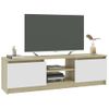 Mueble Tv | Mueble De Salón | Armario Tv De Aglomerado Blanco Roble Sonoma 120x30x35,5 Cm Cfw777156