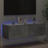 Mueble Tv De Pared | Mueble De Salón | Armario Tv Con Luces Led Gris Hormigón 100x35x31 Cm Cfw777294