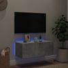 Mueble Tv De Pared | Mueble De Salón | Armario Tv Con Luces Led Gris Hormigón 80x35x31 Cm Cfw777307