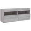 Mueble Tv De Pared | Mueble De Salón | Armario Tv Con Luces Led Gris Sonoma 100x30x40 Cm Cfw777309