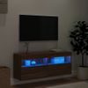 Mueble Tv De Pared | Mueble De Salón | Armario Tv Con Luces Led Roble Marrón 100x30x40 Cm Cfw777368