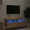 Mueble Tv De Pared | Mueble De Salón | Armario Tv Con Luces Led Roble Sonoma 100x30x40 Cm Cfw777377