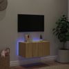 Mueble Tv De Pared | Mueble De Salón | Armario Tv Con Luces Led Roble Sonoma 60x35x31 Cm Cfw777387