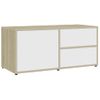 Mueble Tv | Mueble De Salón | Armario Tv Madera Contrachapada Blanco Y Roble 80x34x36 Cm Cfw778851