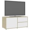 Mueble Tv | Mueble De Salón | Armario Tv Madera Contrachapada Blanco Y Roble 80x34x36 Cm Cfw778851