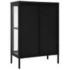 Aparador | Armario De Cocina | Buffet De Salón De Acero Y Vidrio Negro 75x35x105 Cm Cfw734909