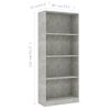 Estantería | Librería | Armario De Libros De 4 Niveles Contrachapada Gris Hormigón 60x24x142cm Cfw760392