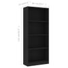 Estantería | Librería | Armario De Libros De 4 Niveles Madera Contrachapada Negra 60x24x142 Cm Cfw760410