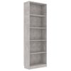 Estantería | Librería | Armario De Libros De 5 Niveles Contrachapada Gris Hormigón 60x24x175cm Cfw760454