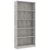 Estantería | Librería | Armario De Libros De 5 Niveles Contrachapada Gris Hormigón 80x24x175cm Cfw760456