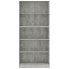 Estantería | Librería | Armario De Libros De 5 Niveles Contrachapada Gris Hormigón 80x24x175cm Cfw760456