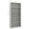 Estantería | Librería | Armario De Libros De 5 Niveles Contrachapada Gris Hormigón 80x24x175cm Cfw760456