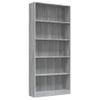 Estantería | Librería | Armario De Libros De 5 Niveles Contrachapada Gris Sonoma 80x24x175 Cm Cfw760460