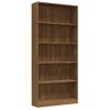 Estantería | Librería | Armario De Libros De 5 Niveles Contrachapada Marrón Roble 80x24x175 Cm Cfw760463