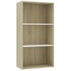 Estantería | Librería | Armario De Libros De3 Niveles Contrachapada Blanca Roble 60x30x114cm Cfw760820