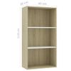 Estantería | Librería | Armario De Libros De3 Niveles Contrachapada Blanca Roble 60x30x114cm Cfw760820