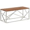 Mesa De Centro，mesa Auxiliar，mesa De Café Acero Inoxidable Plateado Y Madera Maciza Acacia Cfw772389