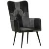 Sillón De Salón | Silla | Sillón Orejero Cuero Auténtico Negro Y Griscfw792288